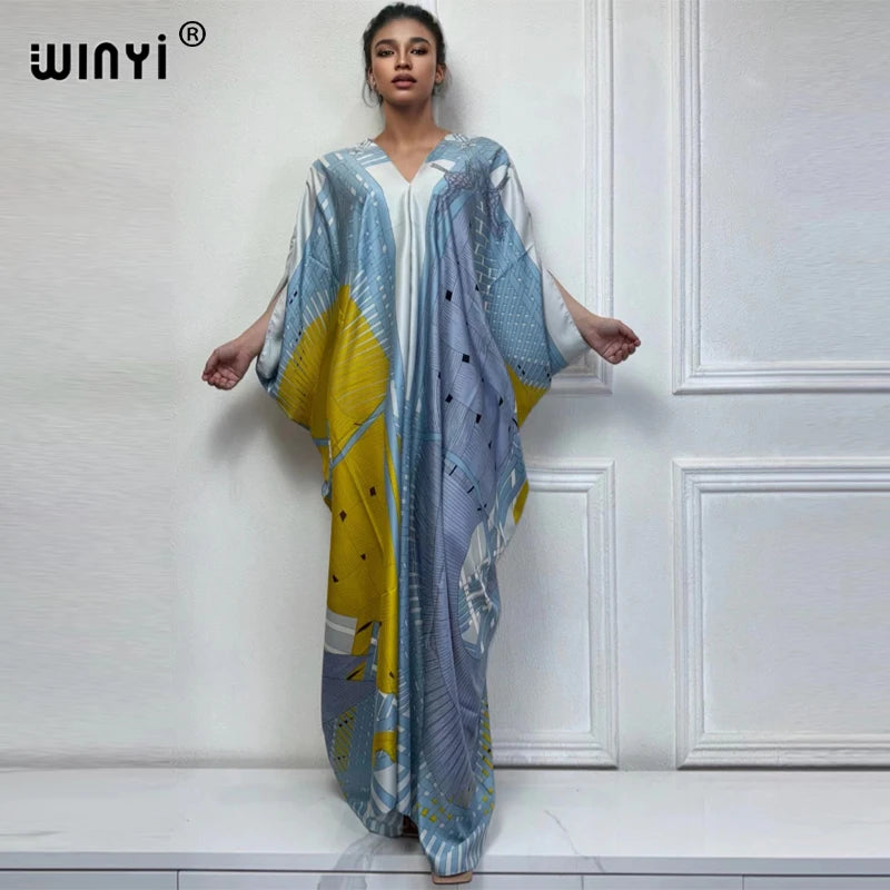WINYI summer kaftan kuwait Women Boho print Beach Maxi Dress abaya dubai luxury abaya muslim woman dubai Fashion evening dress