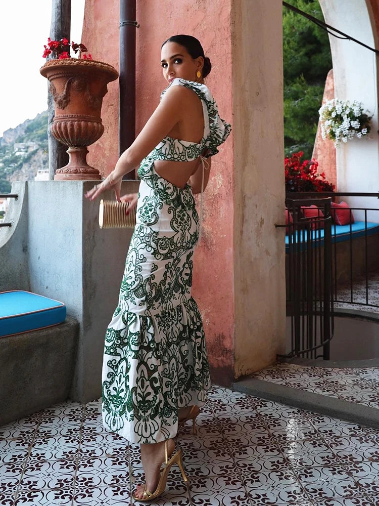 Vintage Flower Embroidery Summer Maxi Dress Women Bakless Tie Up Ruffles Long Beach Vestidos Sexy Tank Party Dresses Sundress