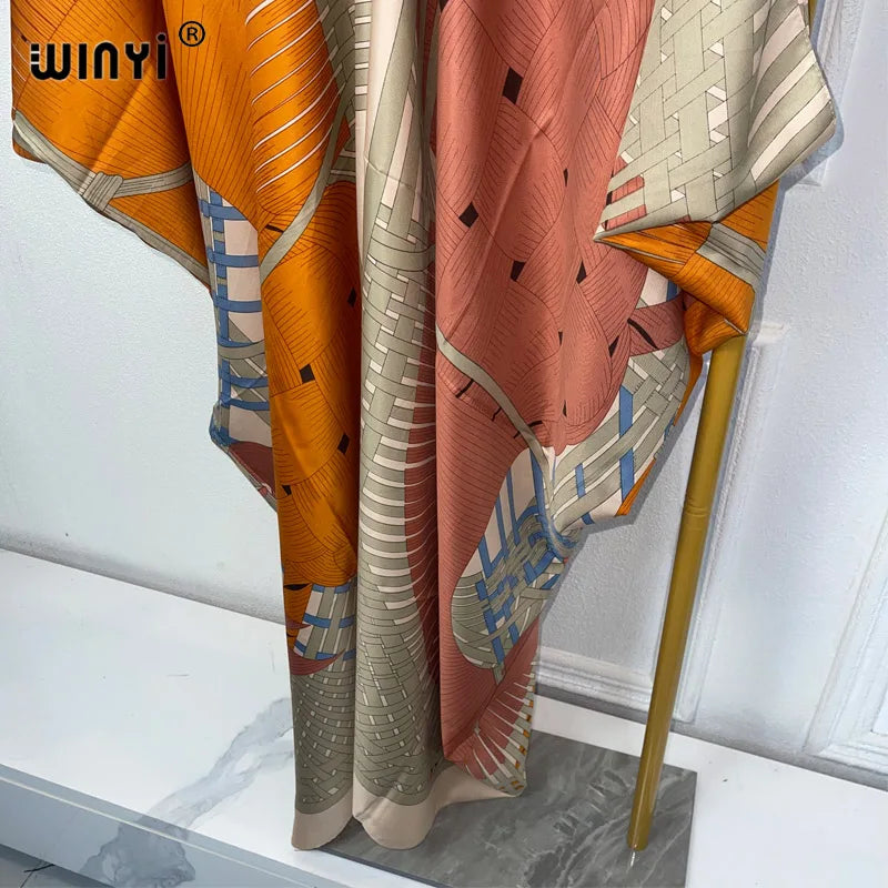 WINYI summer kaftan kuwait Women Boho print Beach Maxi Dress abaya dubai luxury abaya muslim woman dubai Fashion evening dress