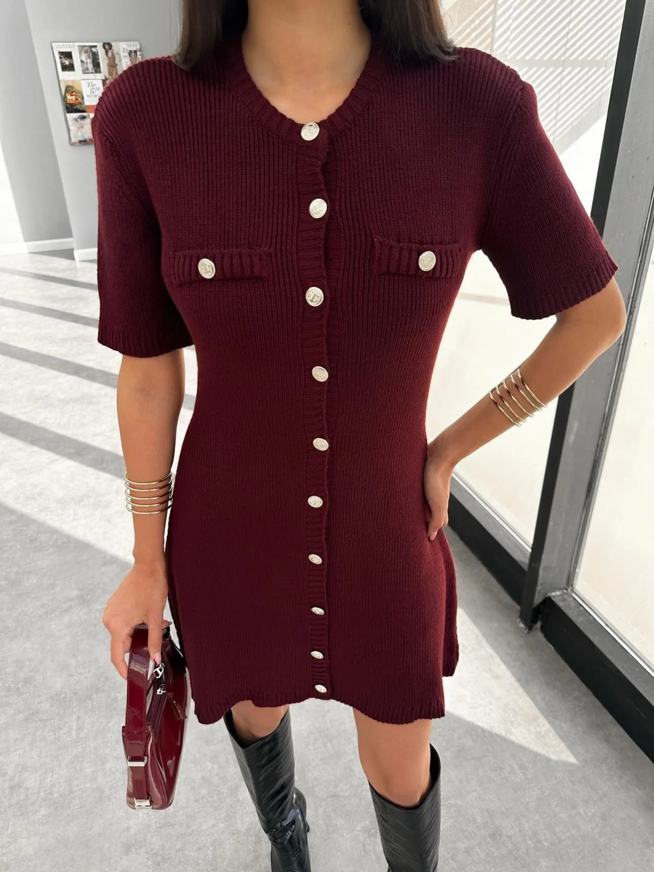 Tossy White Knit Mini Dress For Women Fashion Short Sleeve Patchwork Pocket Loose Elegant Dress Women's Knitwear Mini Dress 2024