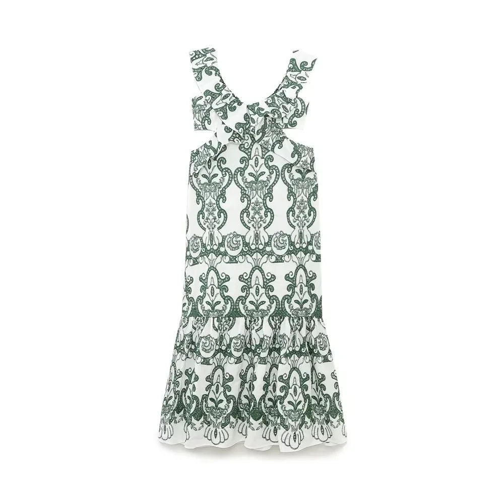 Vintage Flower Embroidery Summer Maxi Dress Women Bakless Tie Up Ruffles Long Beach Vestidos Sexy Tank Party Dresses Sundress