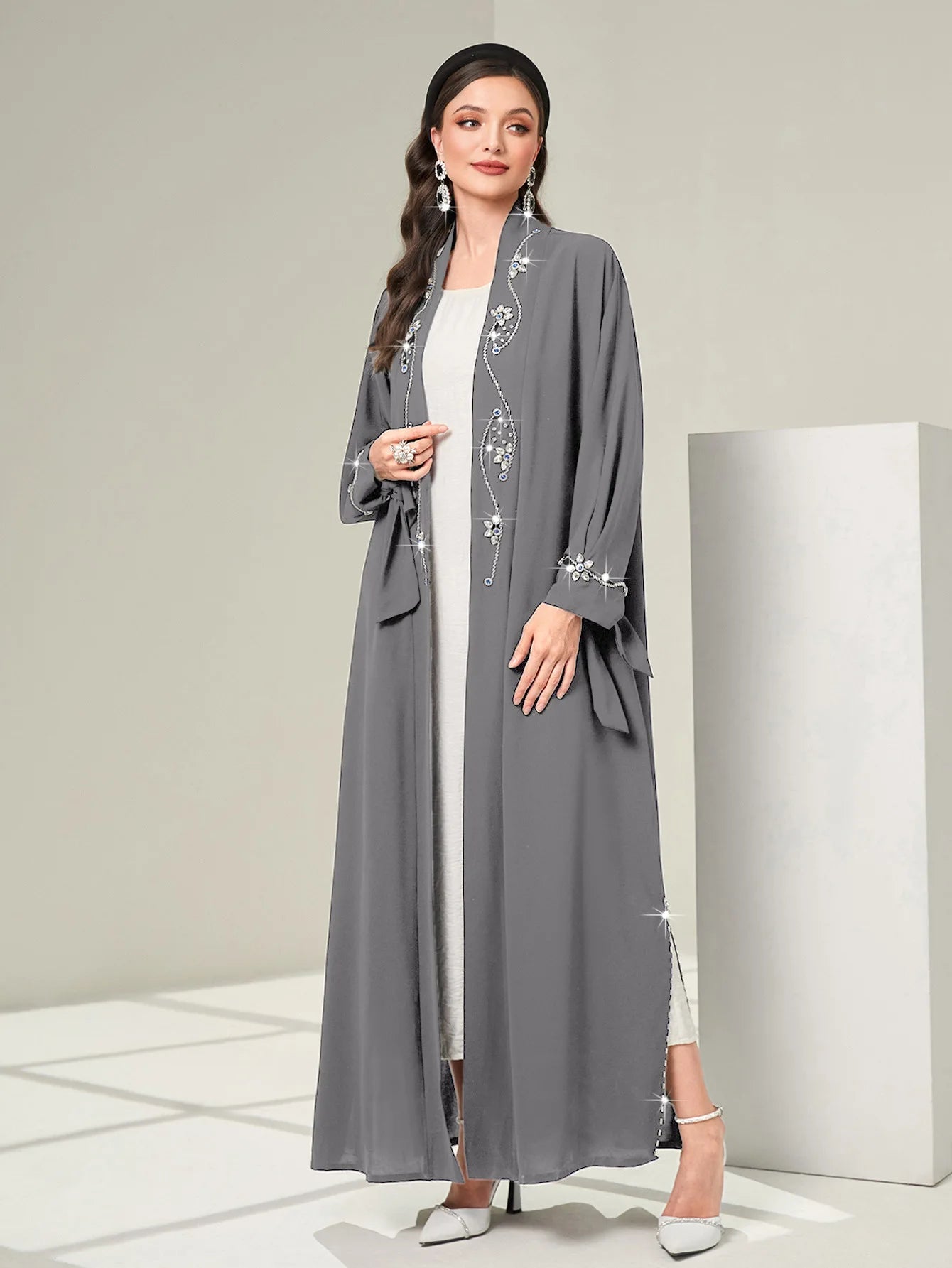 Cardigan Abaya for Women Morocco Party Dress Diamond Abayas Solid Muslim Dresses Eid Caftan Evening Dress Long Robes Vestidos