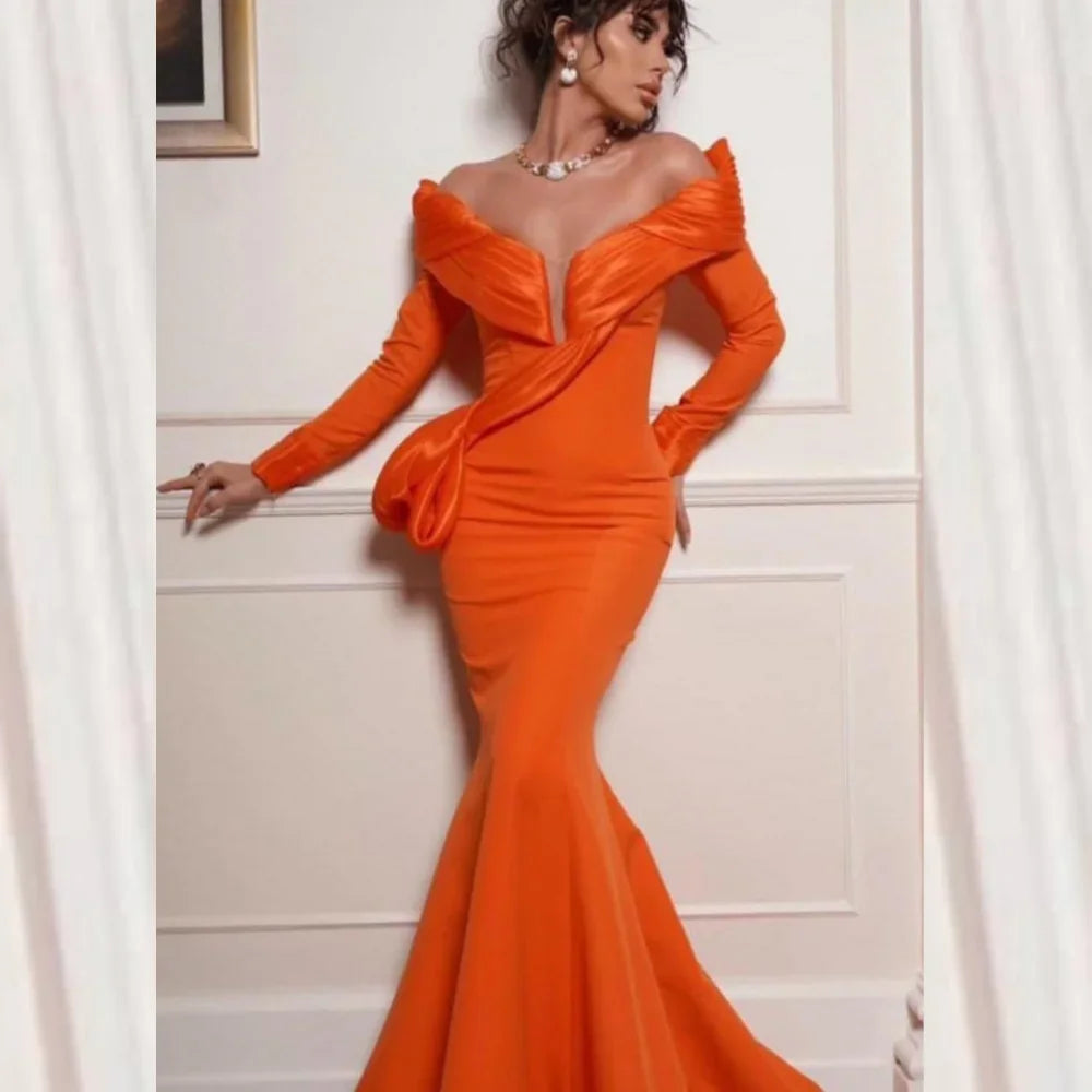 Customized Off The Shoulder Prom Dresses Ruched Mermaid Evening Dress Floor-Length Special Occasion Gown