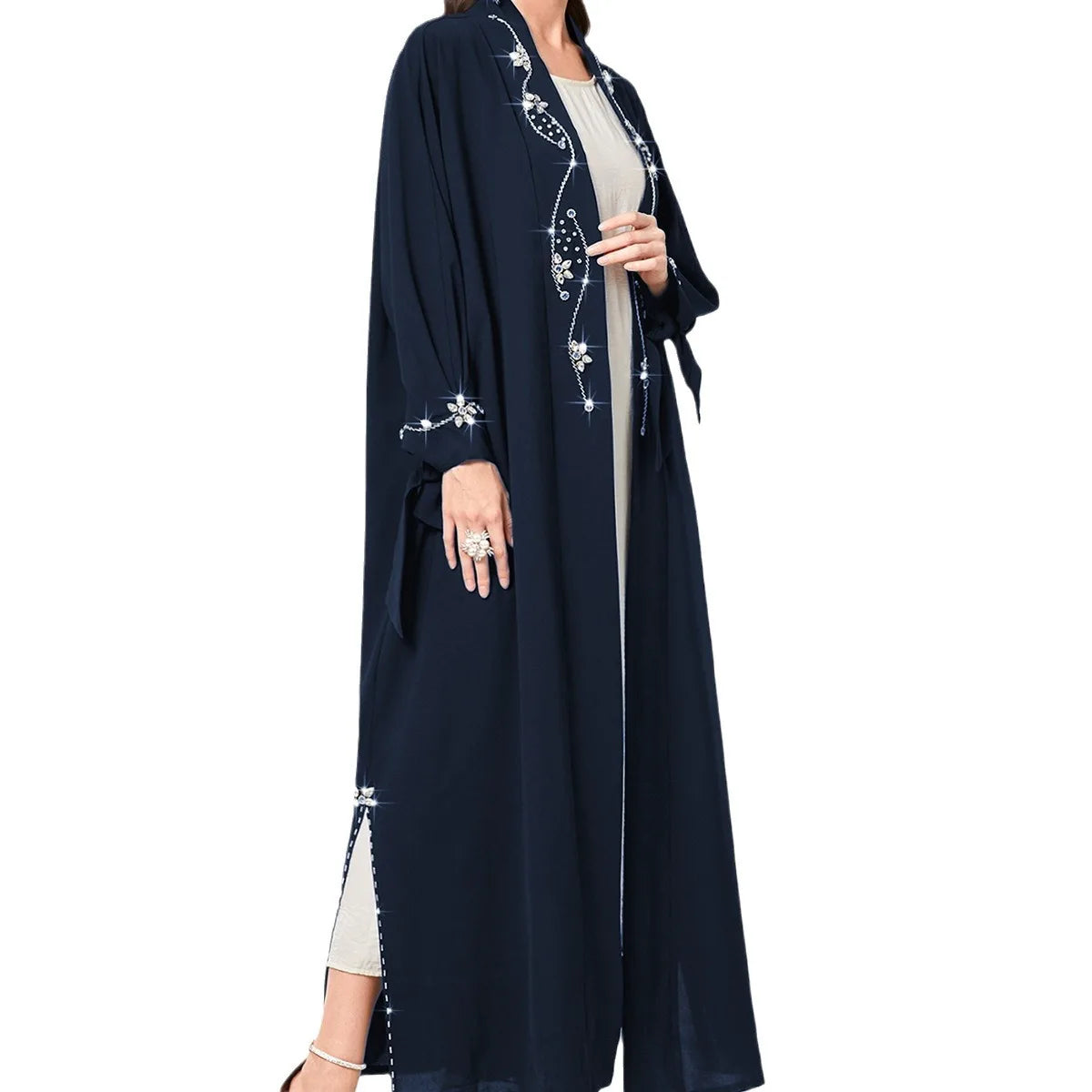 Cardigan Abaya for Women Morocco Party Dress Diamond Abayas Solid Muslim Dresses Eid Caftan Evening Dress Long Robes Vestidos