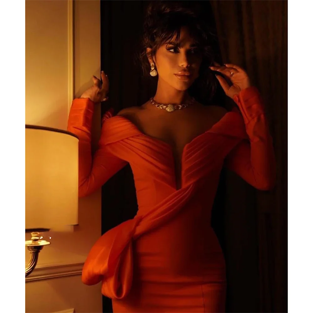 Customized Off The Shoulder Prom Dresses Ruched Mermaid Evening Dress Floor-Length Special Occasion Gown