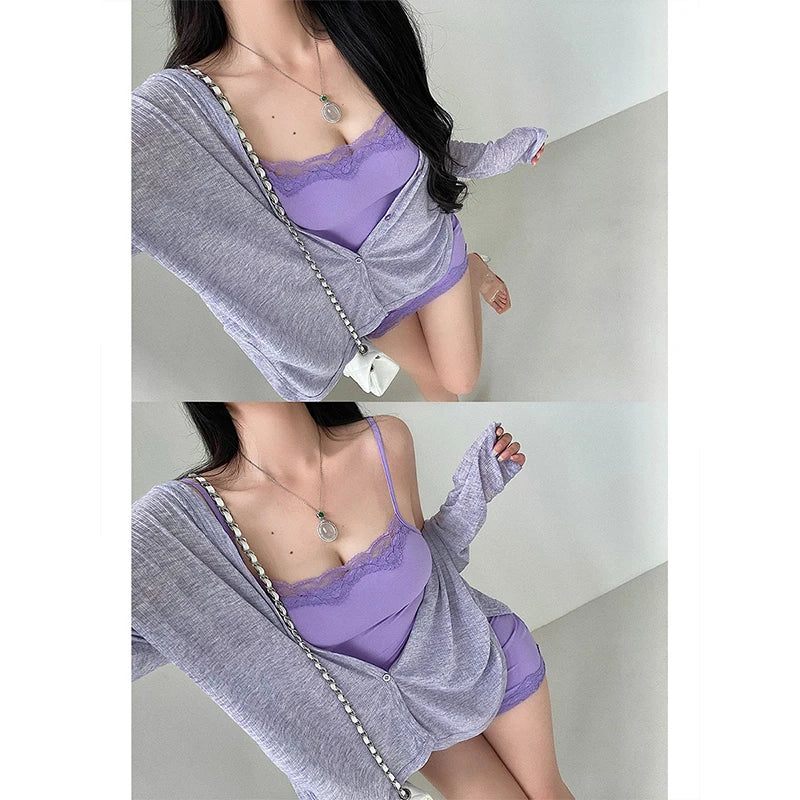 Pure Desire Sexy Lace Hanging Strap Wrapped Hip Dress Elegant Short Purple Sweet Fashion Sexy Women Mini Dress Tops R3SU